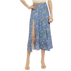 Reformation Zoe Midi Skirt Womens 12 Blue Floral High Slit Flowy Cottage Pretty
